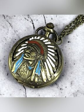 New Native American Chief Quartz pocket watch See Both Choices Available